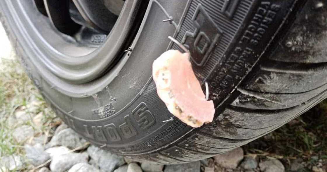 Gulong ng kotse, na-flat dahil sa nasagasaang pustiso: "PM please so I will return the dentures" Gulong ng kotse, na-flat dahil sa nasagasaang pustiso: "PM please so I will return the dentures"