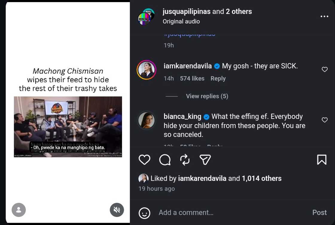 Karen Davila, Bianca King, ibang celebs, gigil sa “manghipo ng bata” remark sa 'Machong Chismisan'