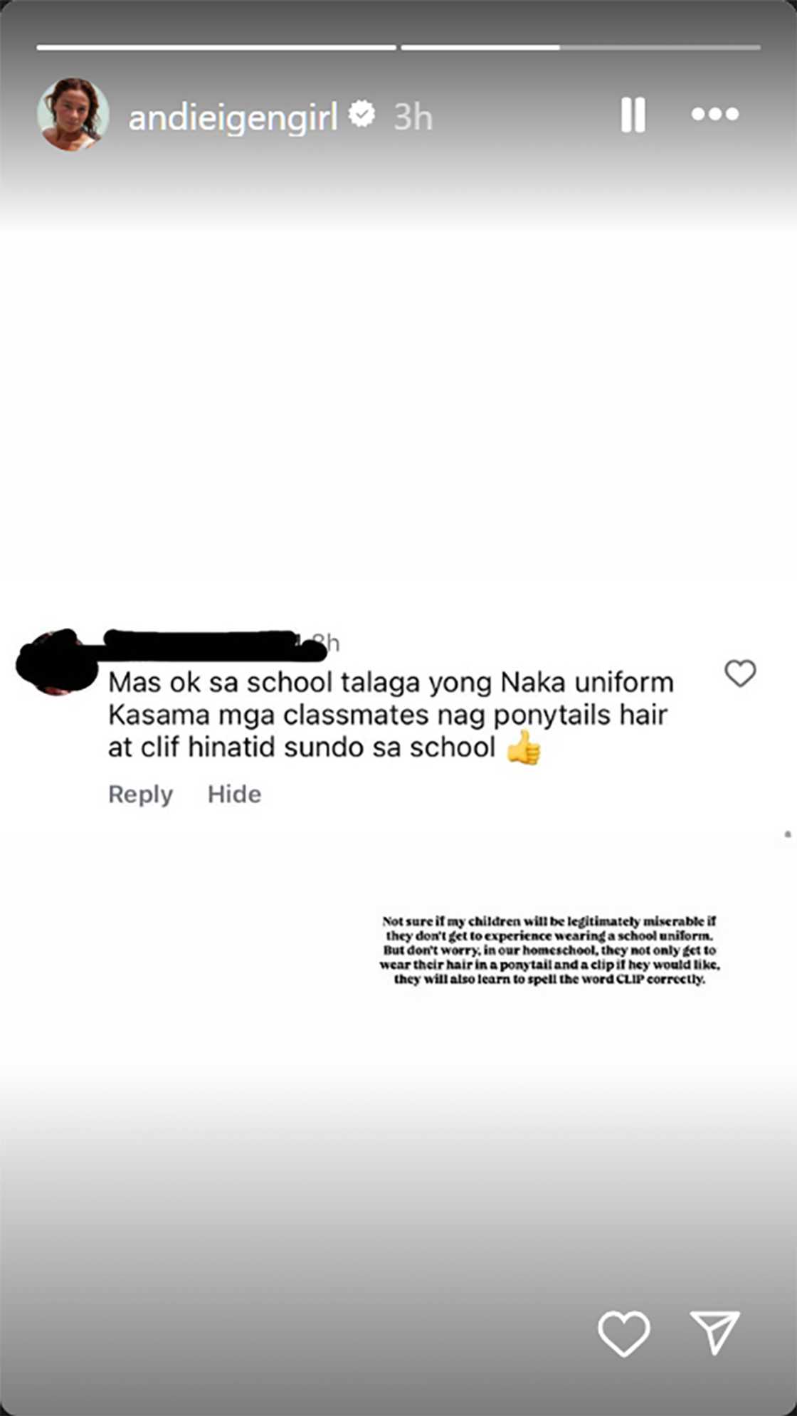 Andi Eigenmann, niresbakan netizen na pinuna ang “homeschooling” ng kanyang mga anak