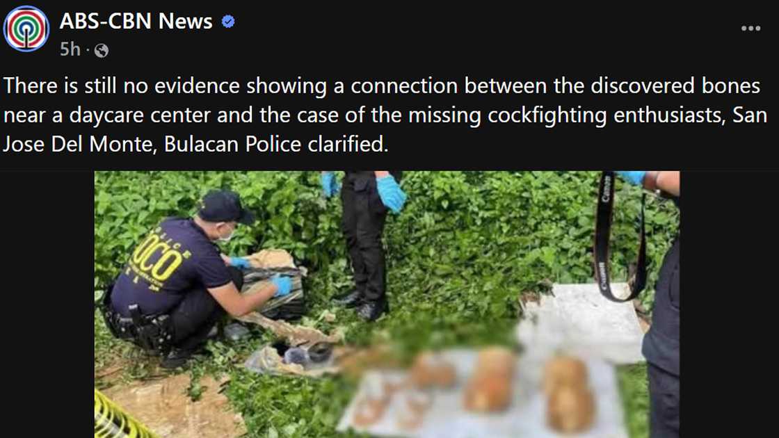 Bulacan police say the bones found may not be linked to the “missing sabungeros”