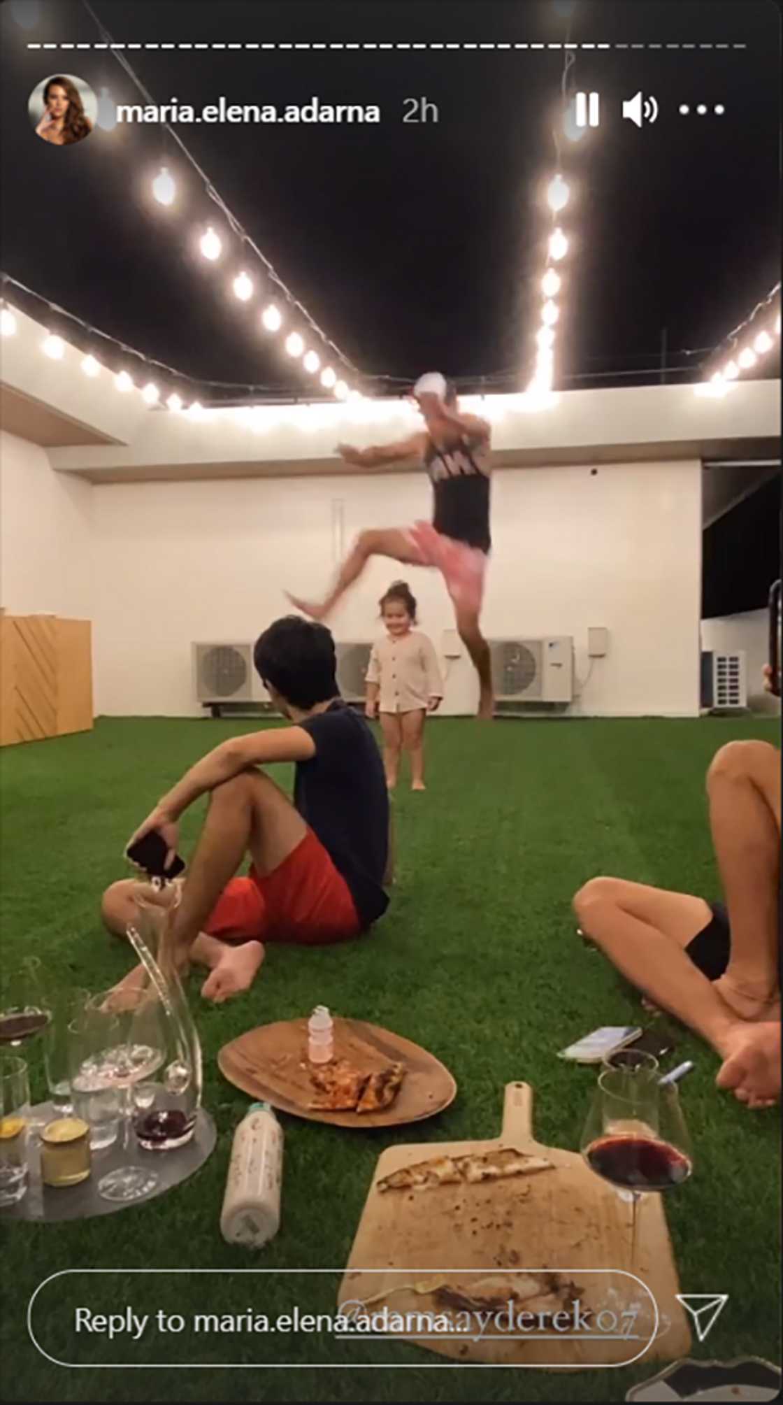 Derek Ramsay leaps over Ellen Adarna's son in a game of luksong baka