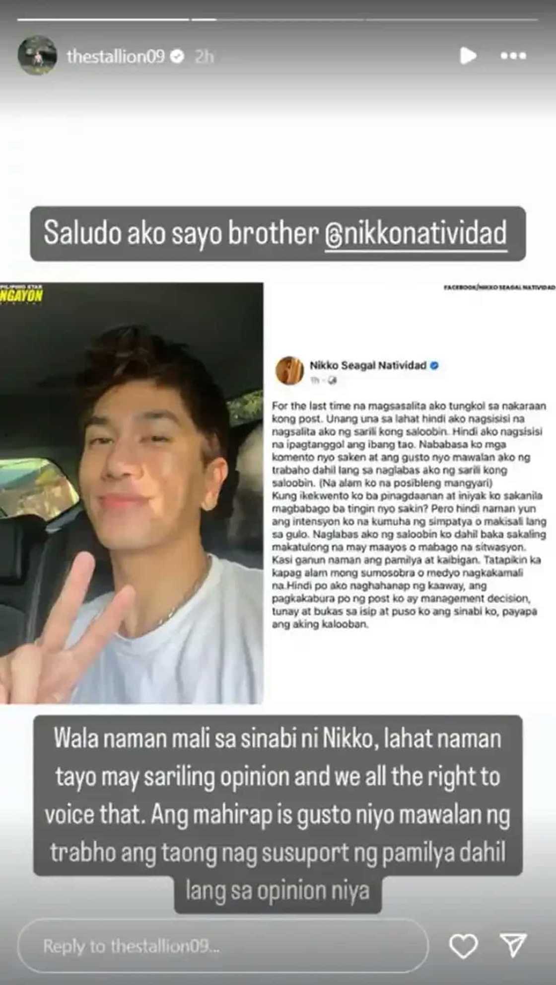 Albie Casiño kay Nikko Natividad: "Saludo ako sa'yo brother"