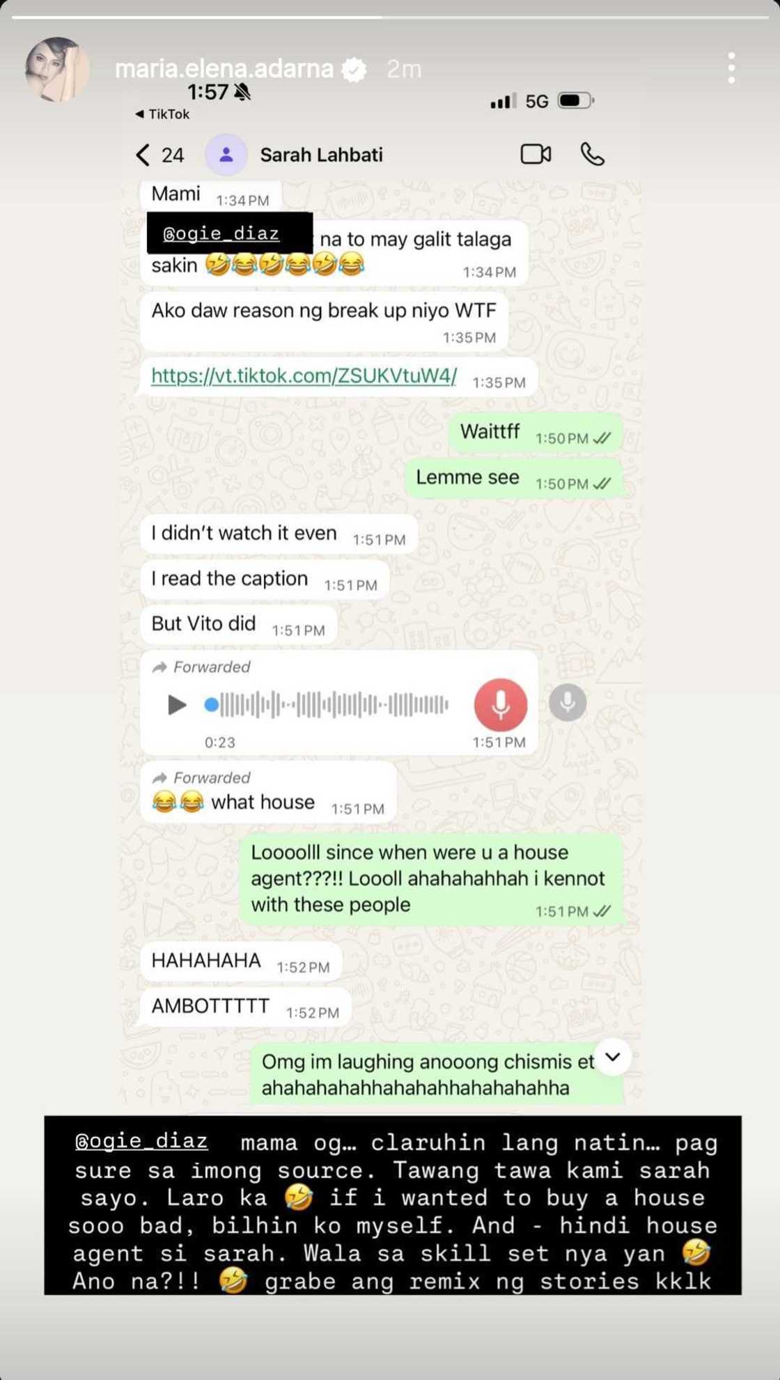 Ellen Adarna shows conversation with Sarah Lahbati; tags Ogie Diaz: "Mama Ogs, klaruhin lang natin" Ellen Adarna shows conversation with Sarah Lahbati; tags Ogie Diaz: "Mama Ogs, klaruhin lang natin"