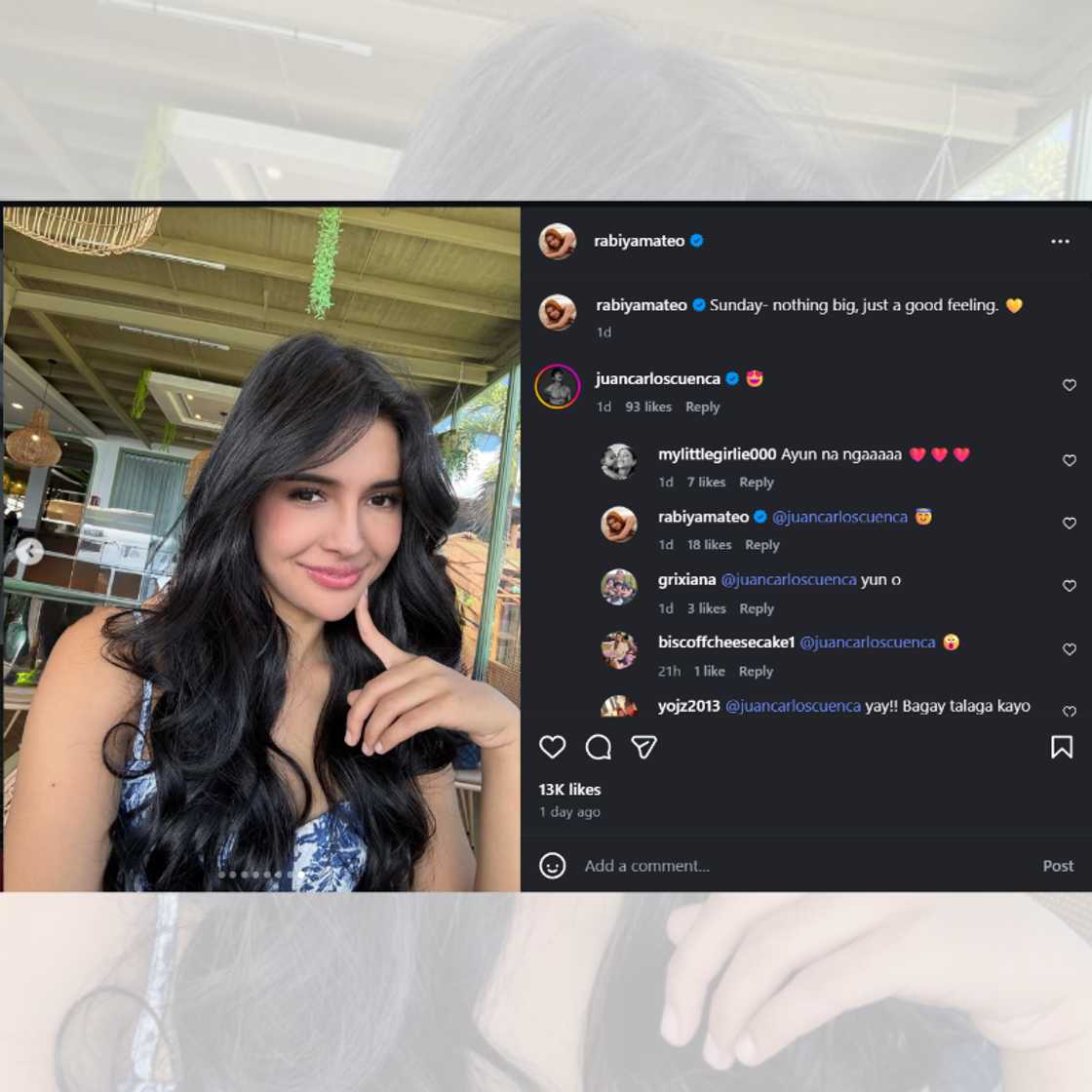 Rabiya Mateo, may simpleng post pero napansin ang reaksyon ni Jake Cuenca Rabiya Mateo, may simpleng post pero napansin ang reaksyon ni Jake Cuenca