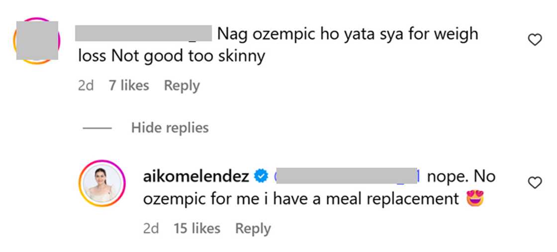 Aiko Melendez reacts to comments about her slimmer figure: “No Ozempic for me”