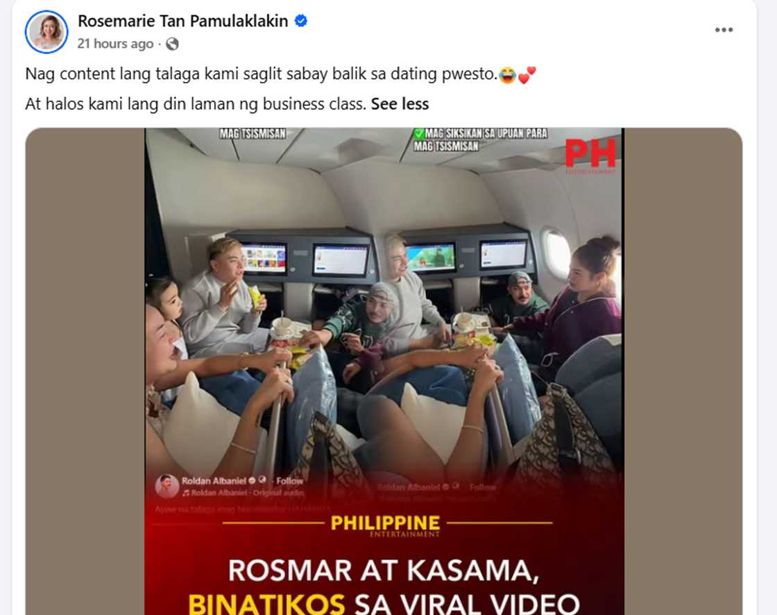 Rosmar, nagpaliwanag matapos ang batikos sa viral video nila sa business class Rosmar, nagpaliwanag matapos ang batikos sa viral video nila sa business class