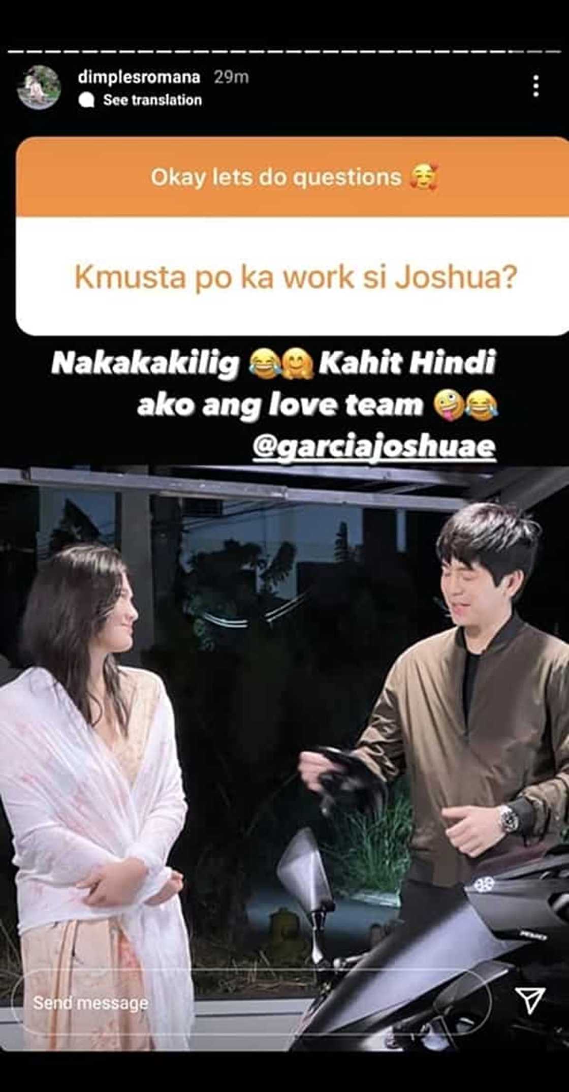 Dimples Romana on her experience of working with Joshua Garcia: "Nakakakilig" Dimples Romana on her experience of working with Joshua Garcia: "Nakakakilig"