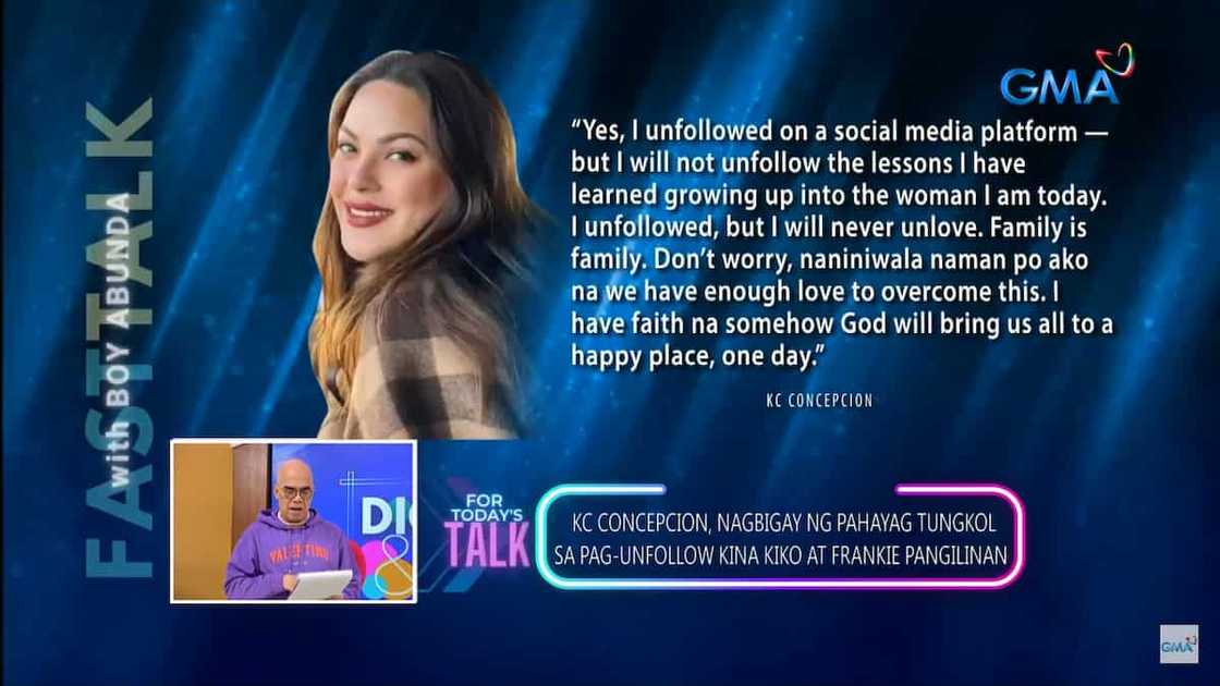 Boy Abunda, ibinahagi ang pahayag ni KC Concepcion ukol sa pag-unfollow kina Kiko, Frankie Pangilinan