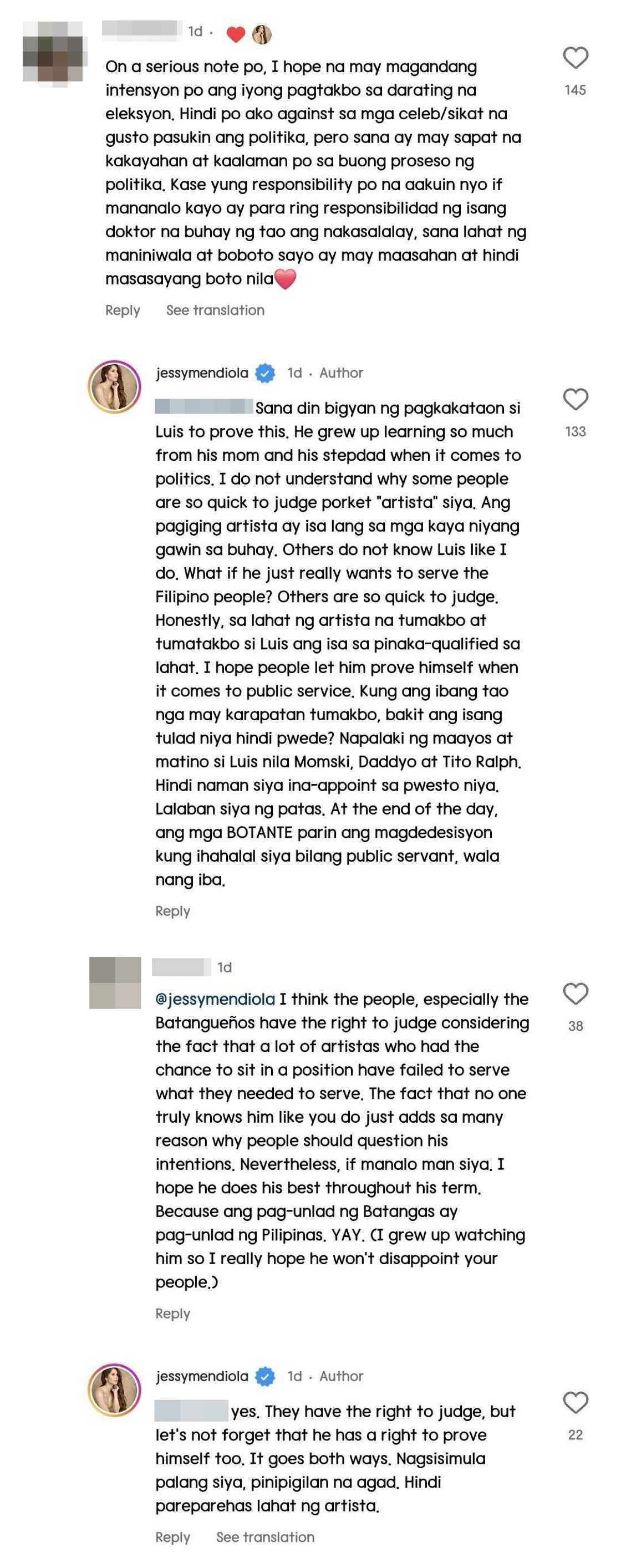 Jessy Mendiola, dinepensahan ang pagtakbo ni Luis Manzano sa politika sa mga netizens