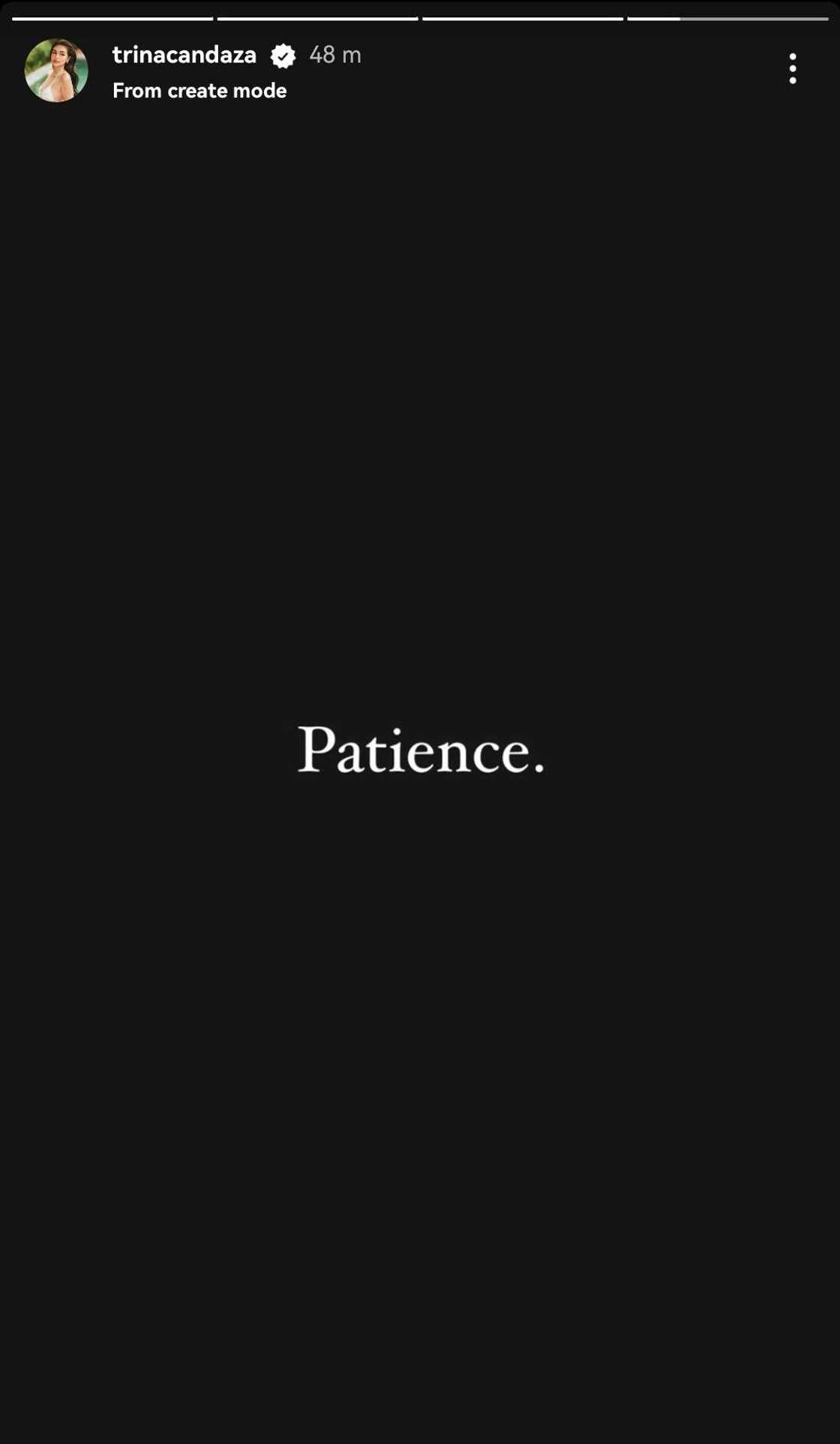 Trina Candaza, napa-post ng "patience" sa gitna ng balitang nagsampa ng kaso si Carlo Aquino Trina Candaza, napa-post ng "patience" sa gitna ng balitang nagsampa ng kaso si Carlo Aquino
