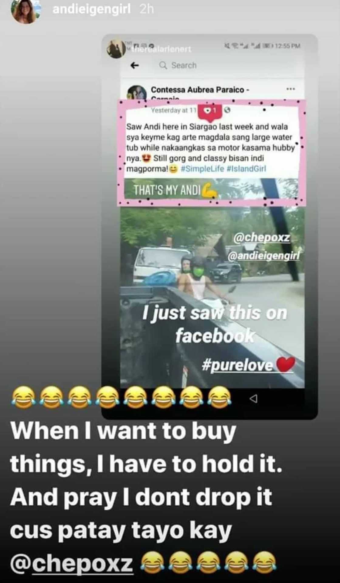 Andi Eigenmann finally explains context of viral motorcycle ride with water tub pics Andi Eigenmann finally explains context of viral motorcycle ride with water tub pics