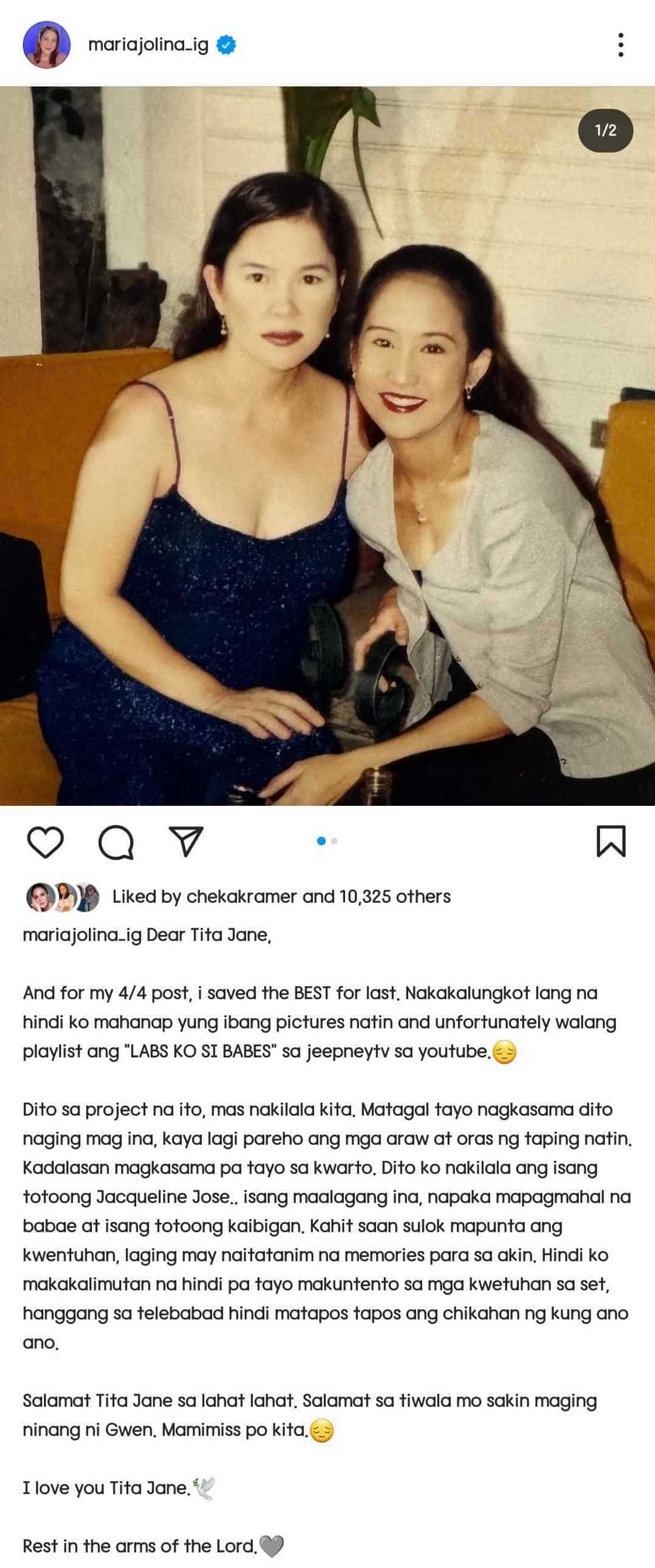 Huling tribute ni Jolina Magdangal para kay Jaclyn Jose, umantig sa netizens