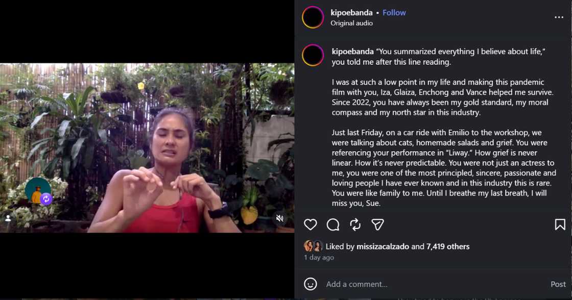 Direktor Kip Oebanda, nagbigay-pugay sa yumaong aktres na si Sue Prado