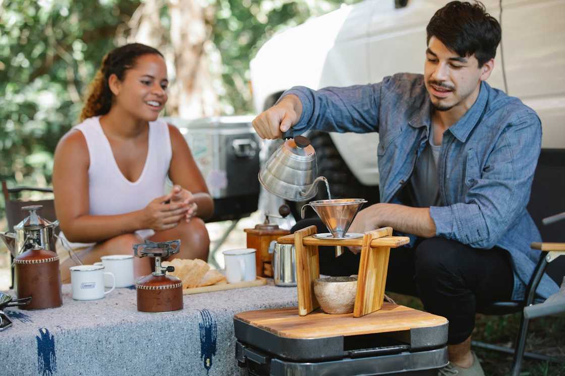 Two friends enjoy a relaxed outdoor morning. Two friends enjoy a relaxed outdoor morning.