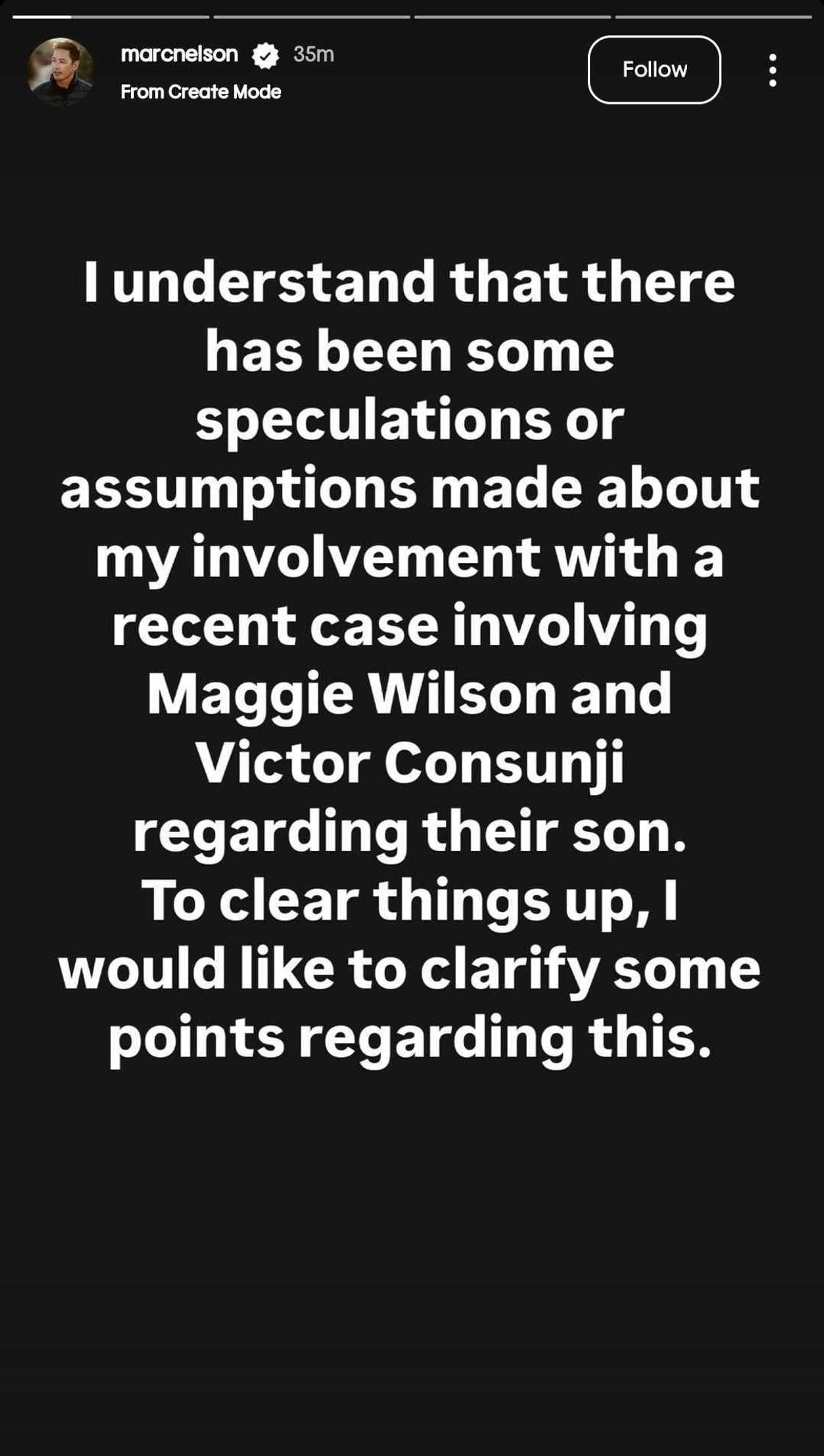 Marc Nelson, ibinunyag ang umano'y pag-uusap nila ng anak nina Maggie Wilson at Victor Consunji Marc Nelson, ibinunyag ang umano'y pag-uusap nila ng anak nina Maggie Wilson at Victor Consunji