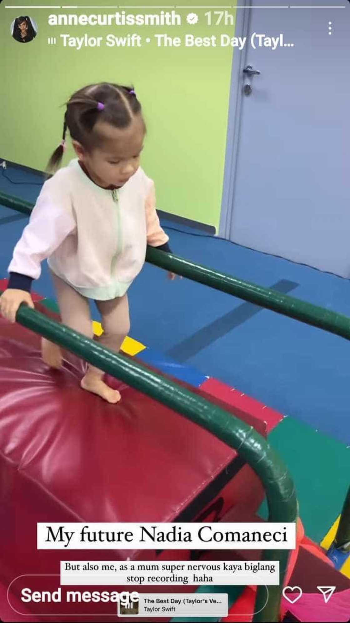 Anne Curtis, ninerbyos habang nag-aaral si baby Dahlia ng gymnastics