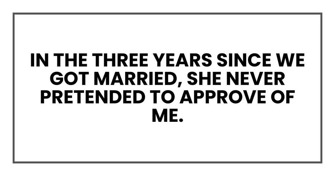 In the three years since we got married, she never pretended to approve of me.