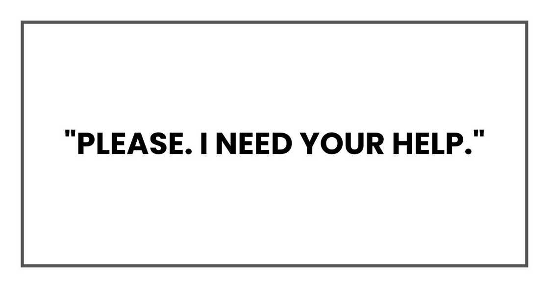 "Please. I need your help." "Please. I need your help."