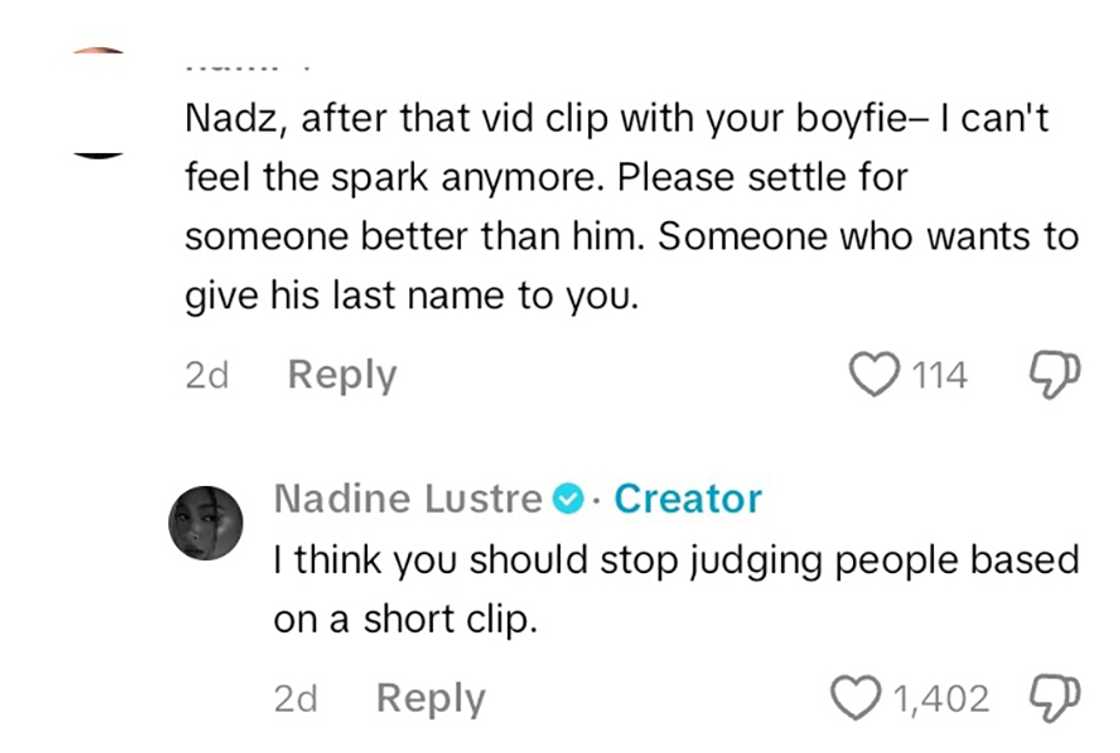 Nadine Lustre, sinagot follower na nag-komento ukol BF niya: “You should stop judging people” Nadine Lustre, sinagot follower na nag-komento ukol BF niya: “You should stop judging people”
