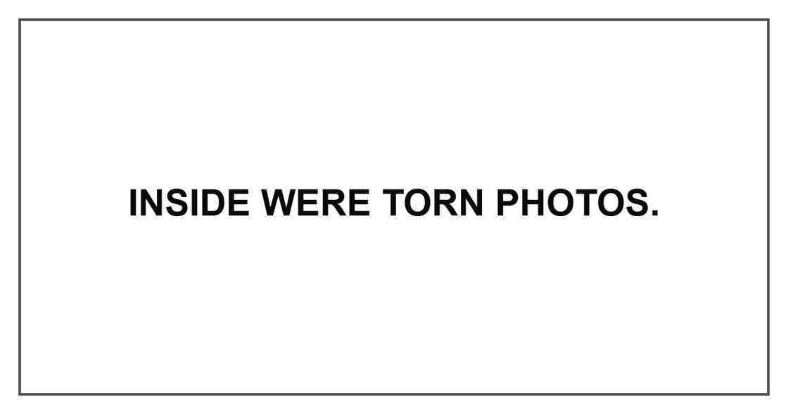 Inside were torn photos.