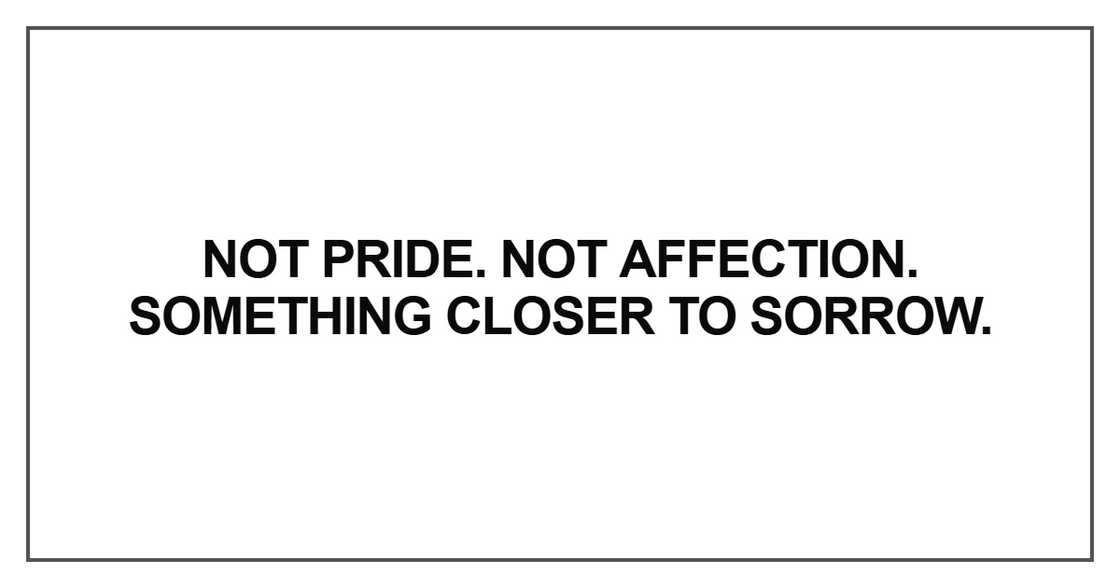 Not pride. Not affection. Something closer to sorrow Not pride. Not affection. Something closer to sorrow