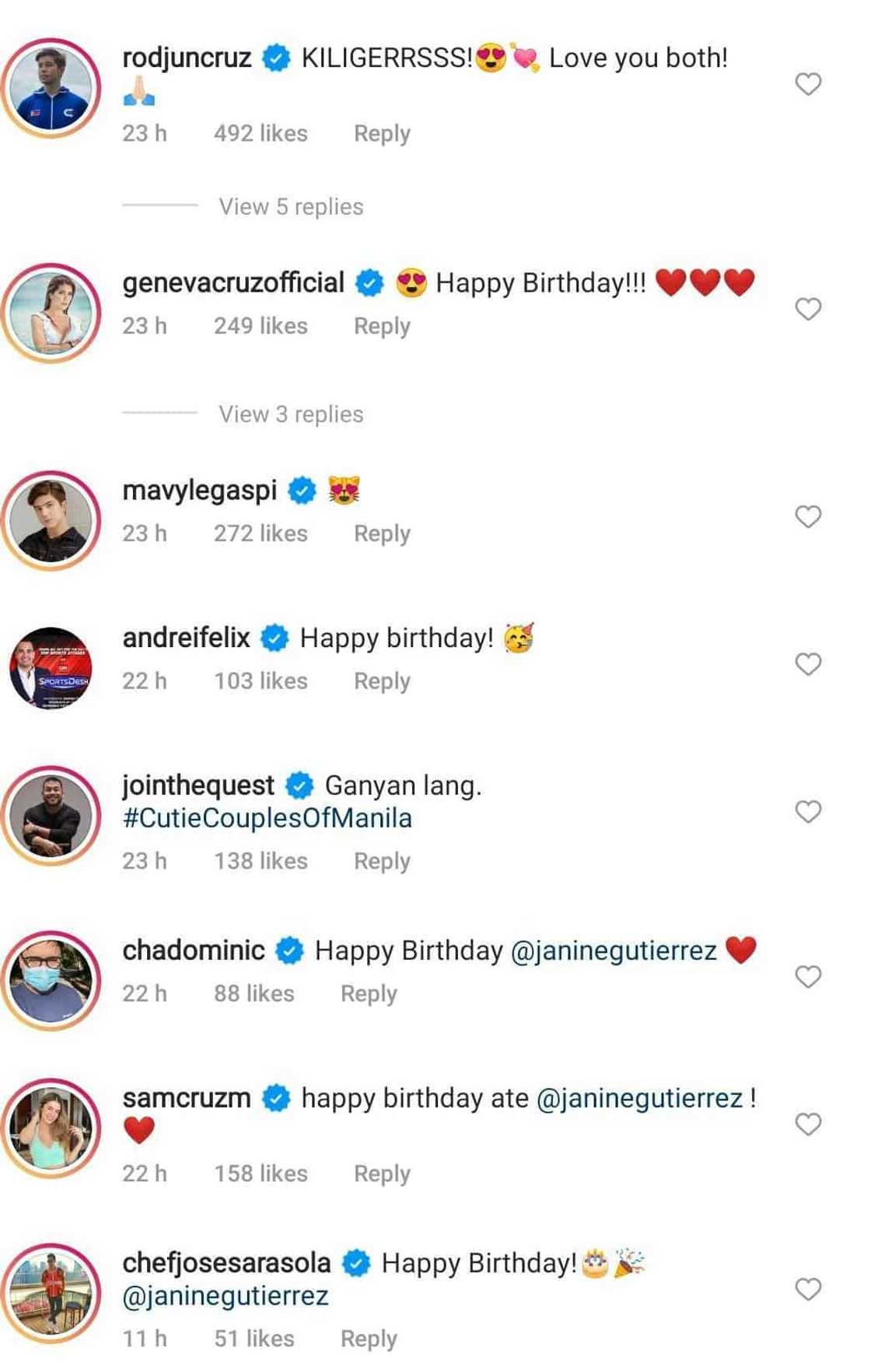 Celebrities get 'kilig' over Rayver Cruz's sweet birthday greeting for Janine Gutierrez
