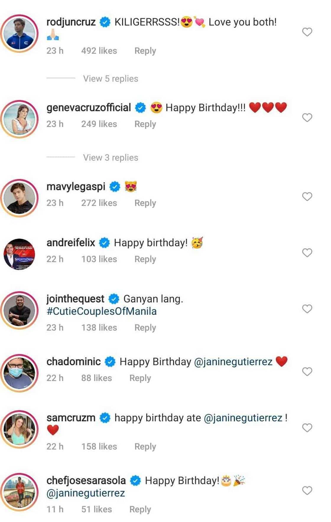 Celebrities get 'kilig' over Rayver Cruz's sweet birthday greeting for Janine Gutierrez Celebrities get 'kilig' over Rayver Cruz's sweet birthday greeting for Janine Gutierrez