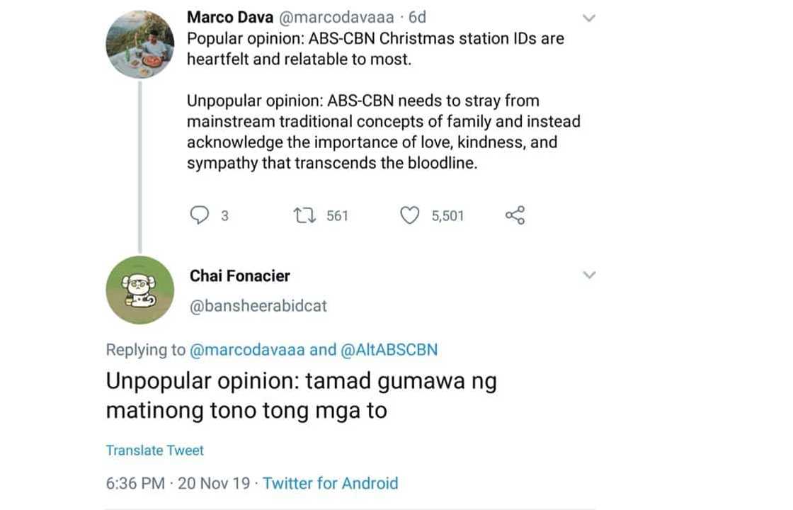 Chai Fonacier takes a swipe at ABS-CBN over the tune of its Christmas station ID Chai Fonacier takes a swipe at ABS-CBN over the tune of its Christmas station ID