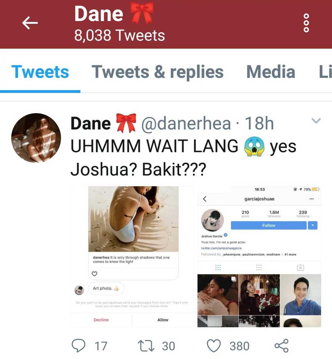 Nagtaksil daw kay Julia? Joshua Garcia allegedly sends private messages to a female netizen so that they could meet Nagtaksil daw kay Julia? Joshua Garcia allegedly sends private messages to a female netizen so that they could meet