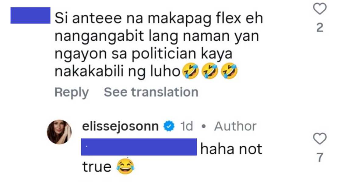 Elisse Joson, prangkang sumagot sa akusasyon ng netizen tungkol sa politiko