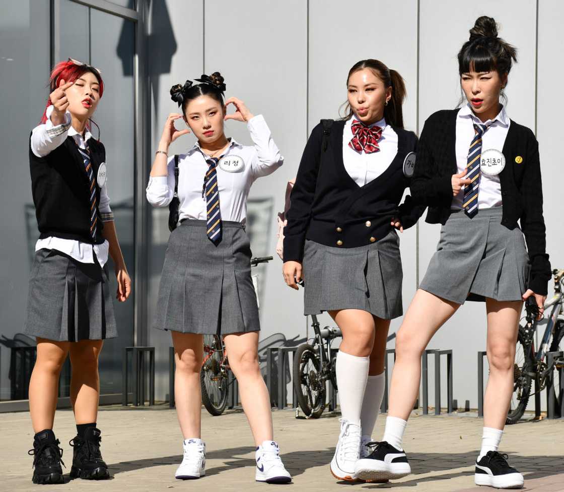 High school girls outside