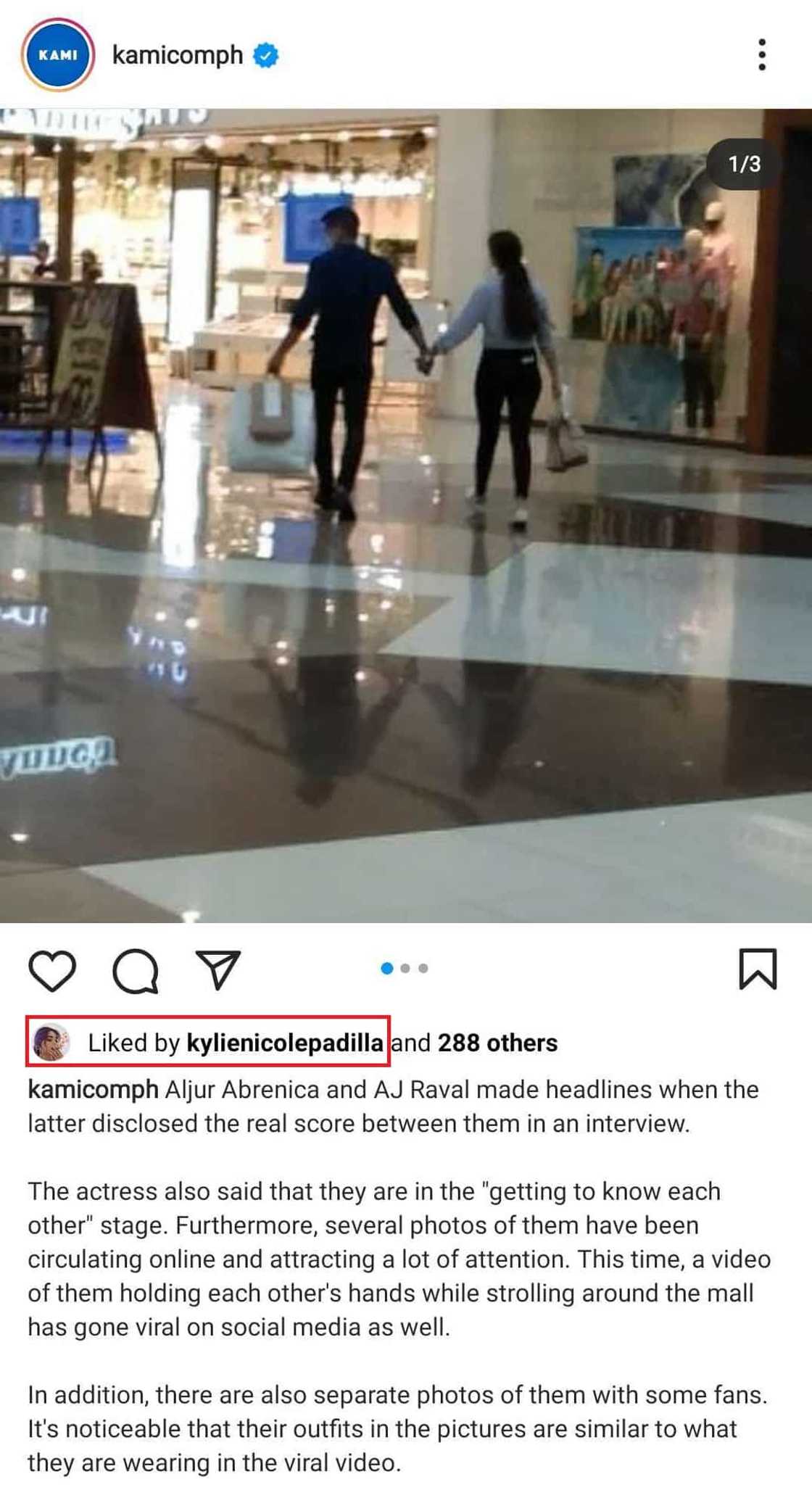 Kylie Padilla, ni-like ang viral photo kung saan magka-holding hands sila Aljur Abrenica at AJ Raval Kylie Padilla, ni-like ang viral photo kung saan magka-holding hands sila Aljur Abrenica at AJ Raval