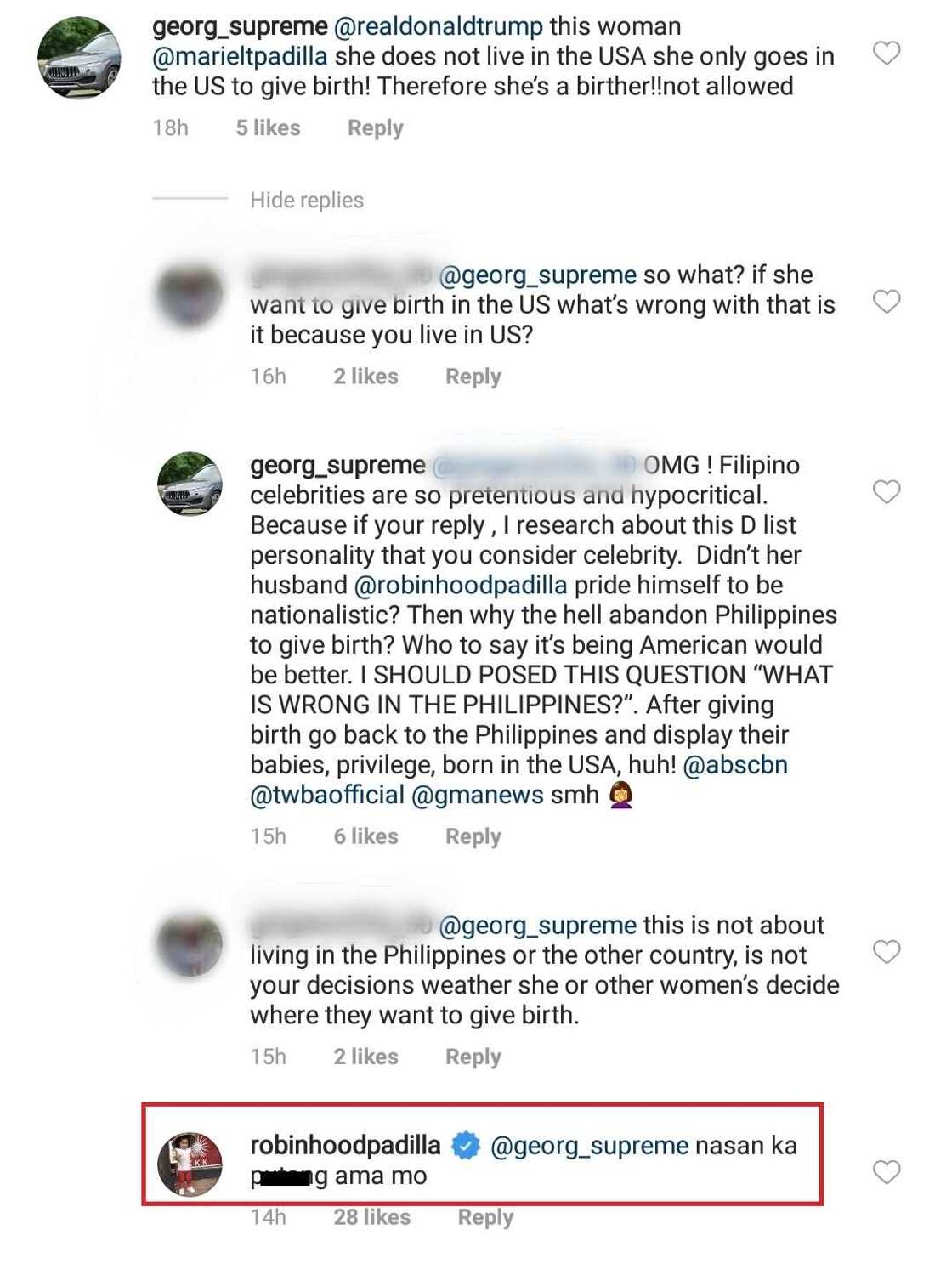 Robin Padilla curses at netizen who wants to report Mariel to US government Robin Padilla curses at netizen who wants to report Mariel to US government