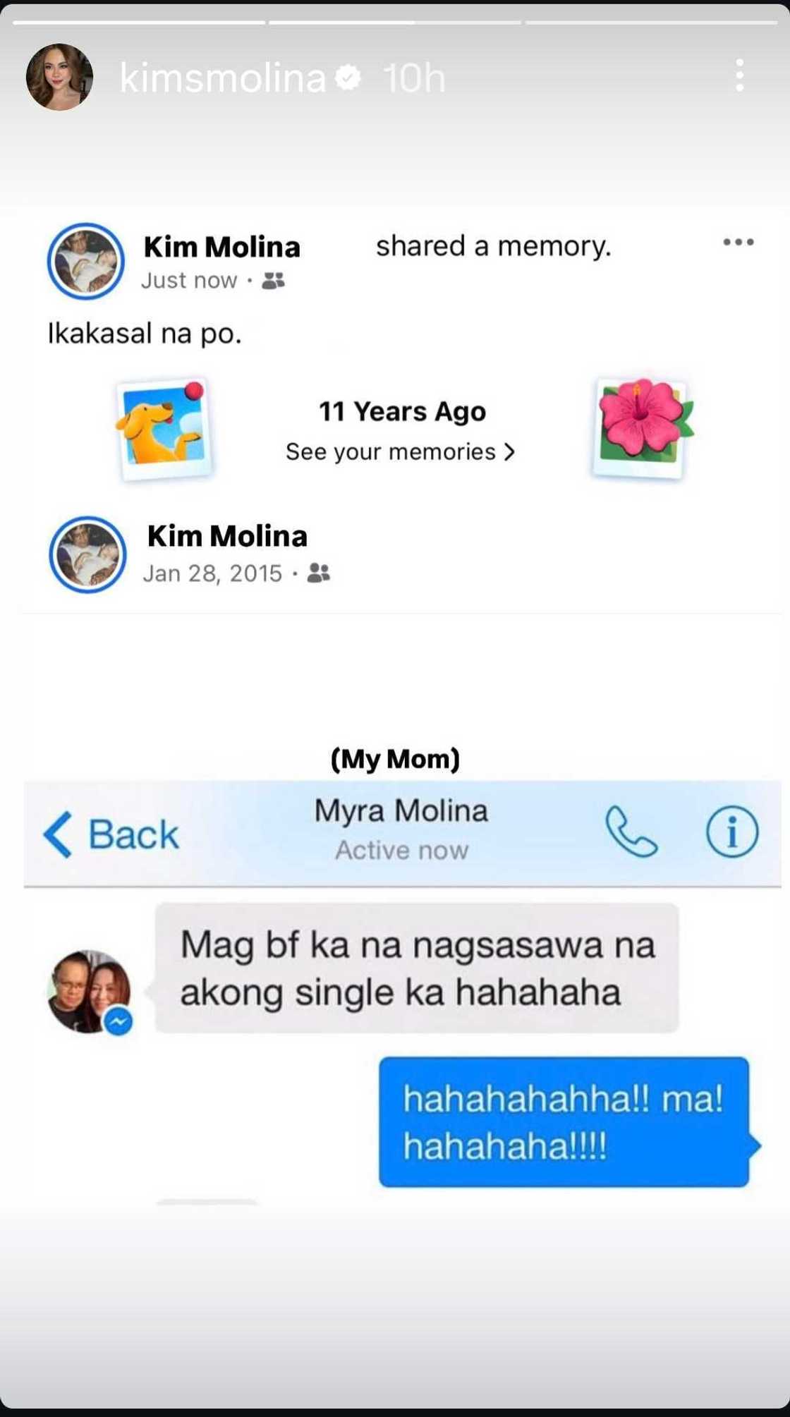 Kim Molina recalls 2015 text from mom teasing her single days Kim Molina recalls 2015 text from mom teasing her single days