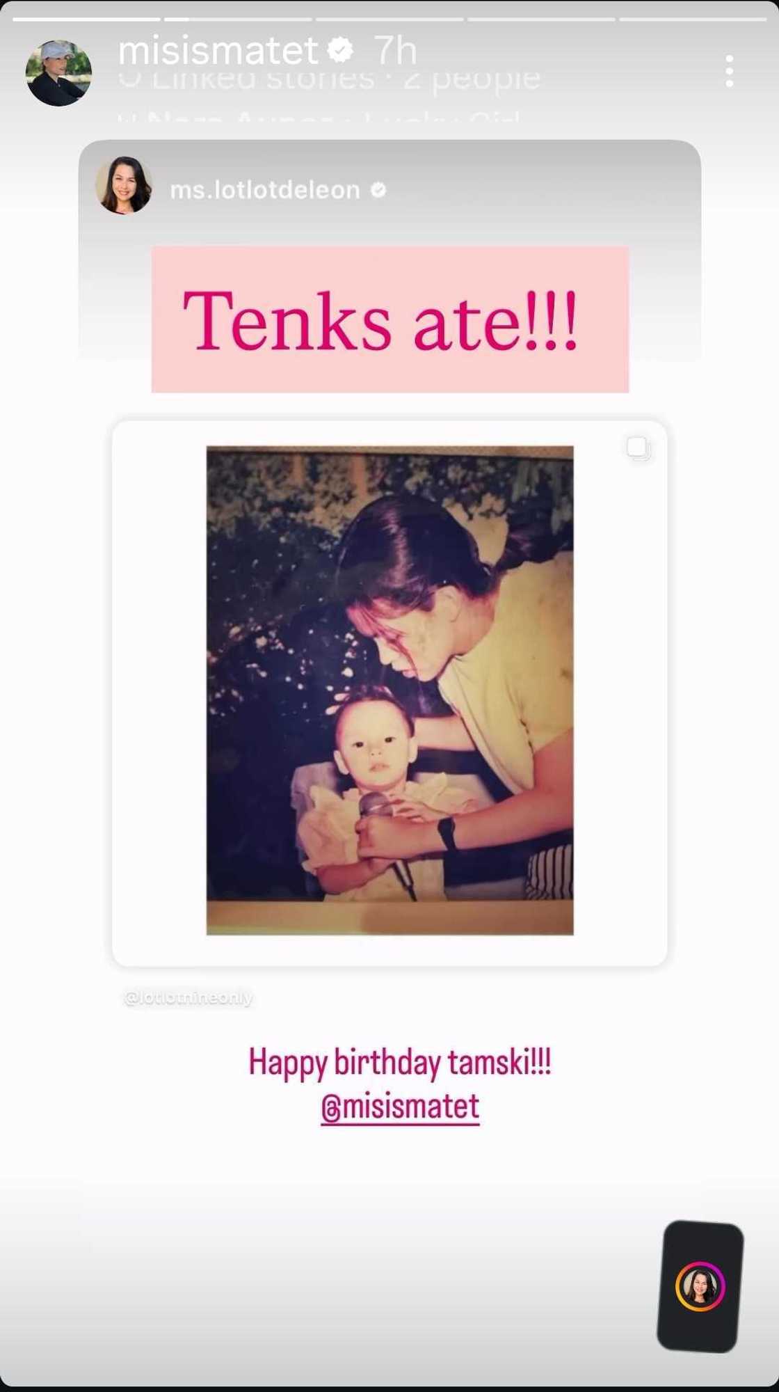 Lotlot de Leon marks Matet's birthday with warm, nostalgic post; Matet sweetly replies