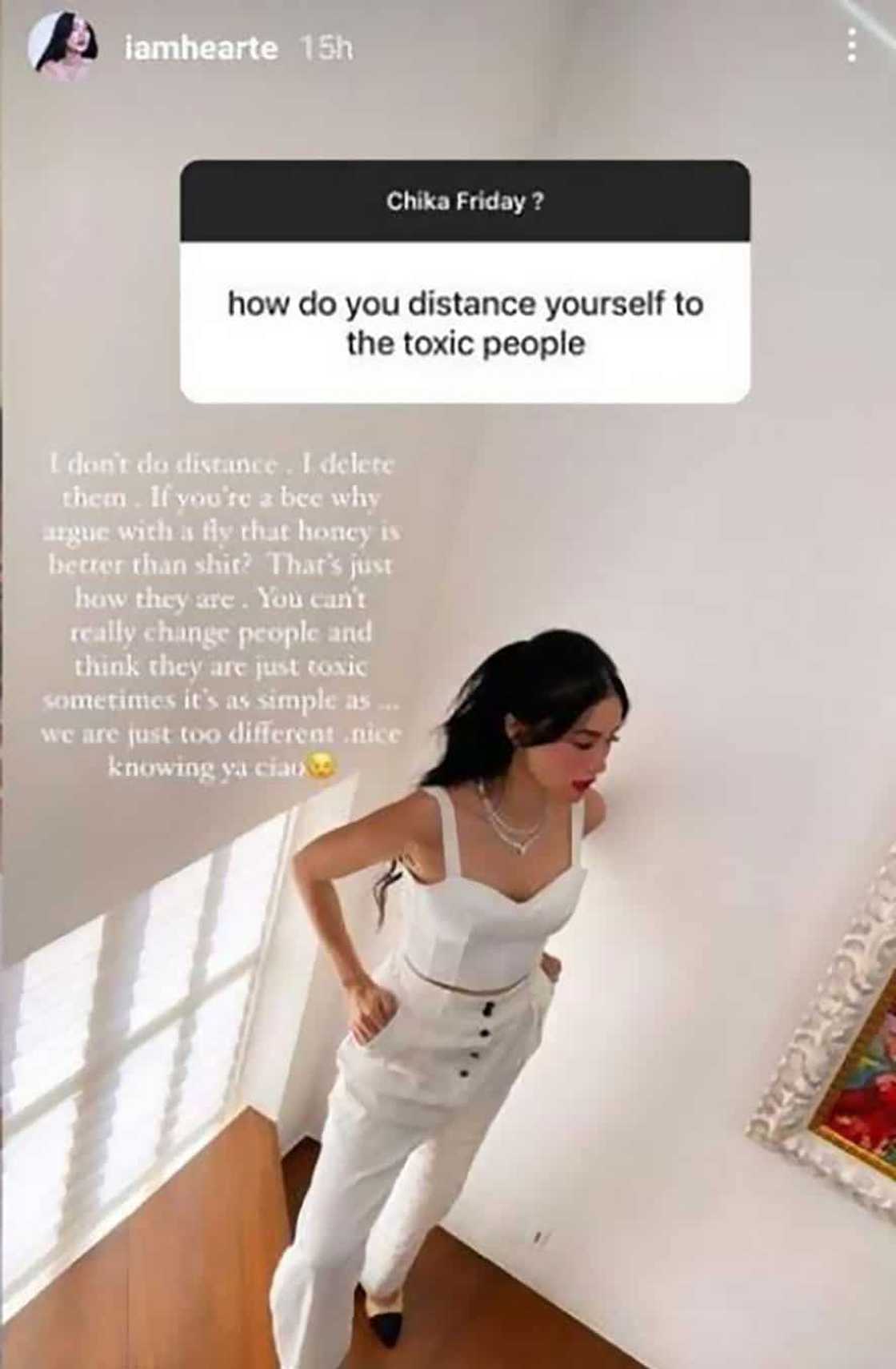 Heart Evangelista, hindi na raw siya dumidistansya sa mga “toxic” na tao; binubura na lamang daw niya mga ito Heart Evangelista, hindi na raw siya dumidistansya sa mga “toxic” na tao; binubura na lamang daw niya mga ito