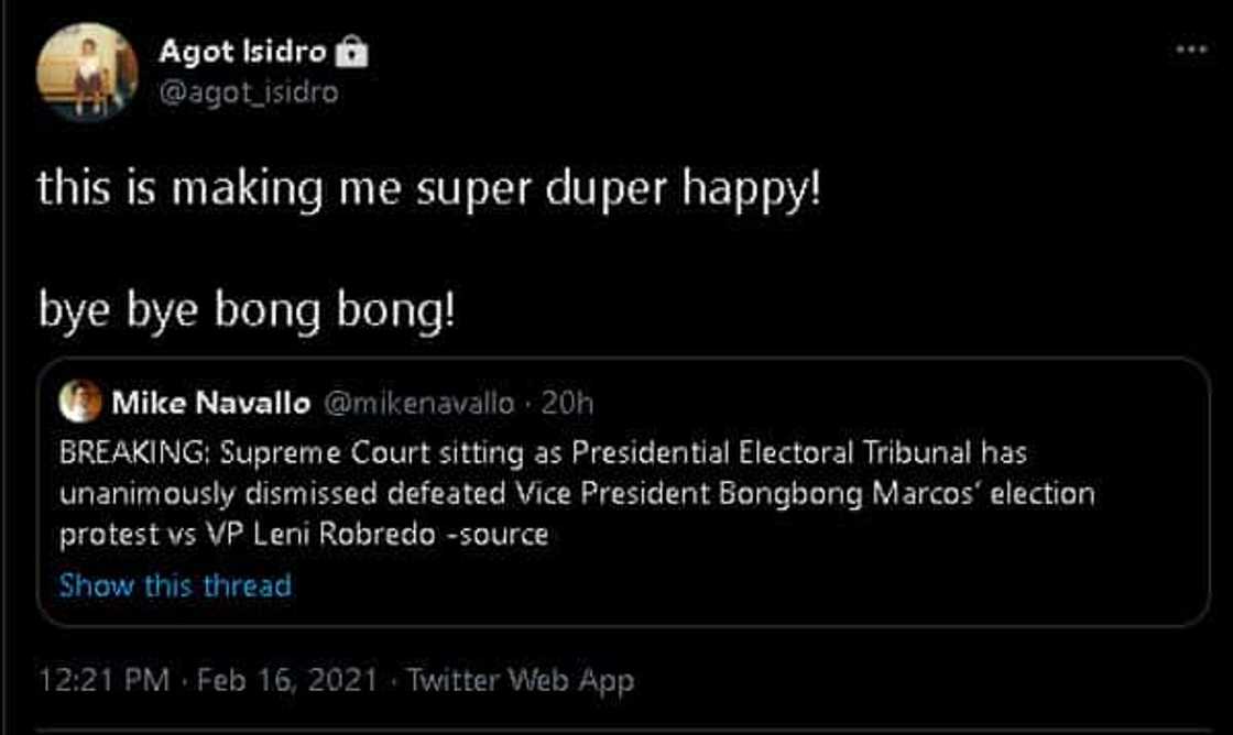 Celebrities' reactions to VP Leni Robredo's win in SC battle over BongBong Marcos go viral Celebrities' reactions to VP Leni Robredo's win in SC battle over BongBong Marcos go viral