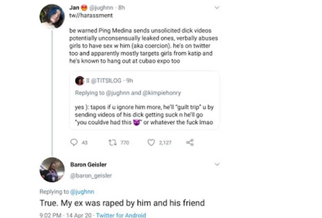 Baron Geisler accuses Ping Medina of harassing his former girlfriend Baron Geisler accuses Ping Medina of harassing his former girlfriend