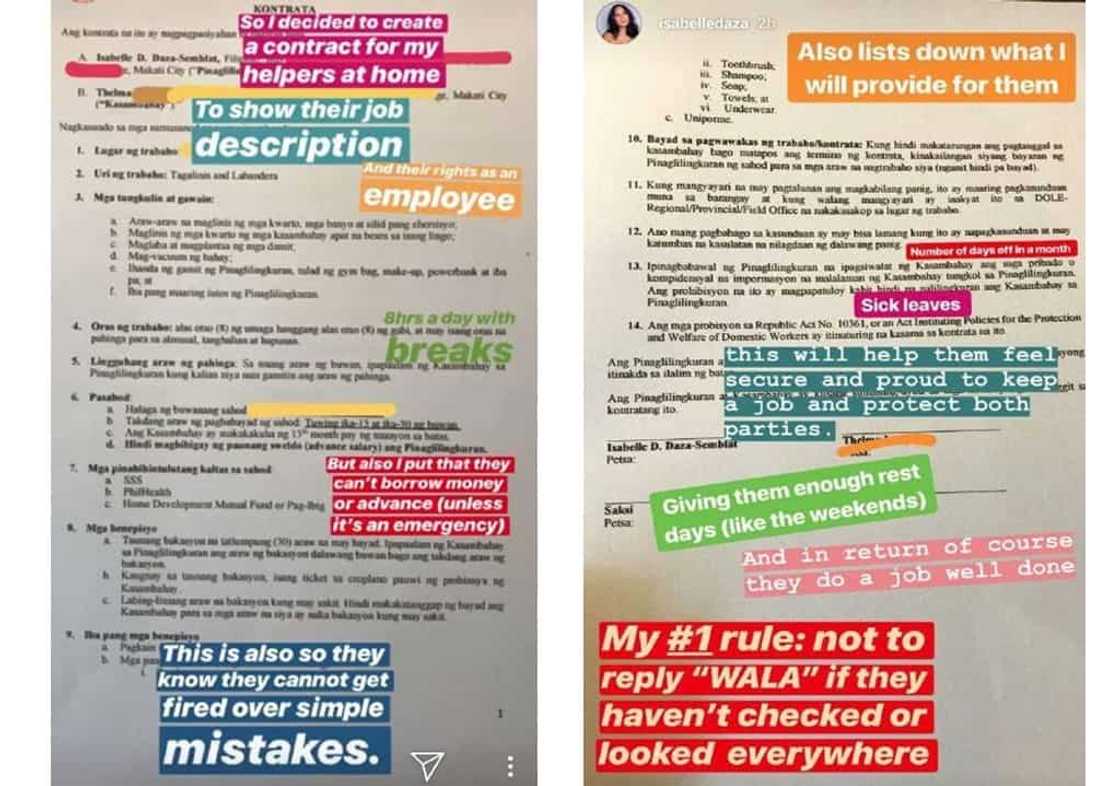Isabelle Daza posts photo of contract with maids; includes plane ticket for vacation Isabelle Daza posts photo of contract with maids; includes plane ticket for vacation