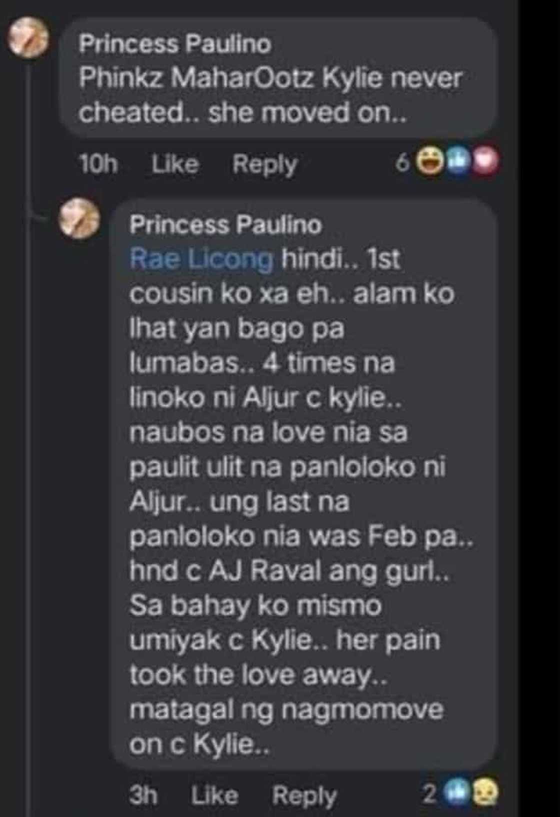 Si Aljur Abrenica umano ang nanloko, ani ng nagpakilalang pinsan daw ni Kylie Padilla na si Princess Paulino Si Aljur Abrenica umano ang nanloko, ani ng nagpakilalang pinsan daw ni Kylie Padilla na si Princess Paulino