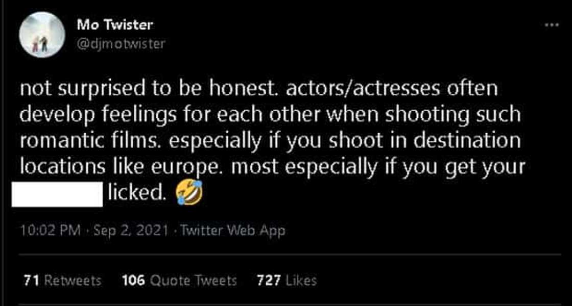 Mo Twister's cryptic tweet about actors and actresses shooting in Europe goes viral