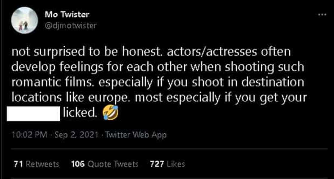Mo Twister's cryptic tweet about actors and actresses shooting in Europe goes viral Mo Twister's cryptic tweet about actors and actresses shooting in Europe goes viral