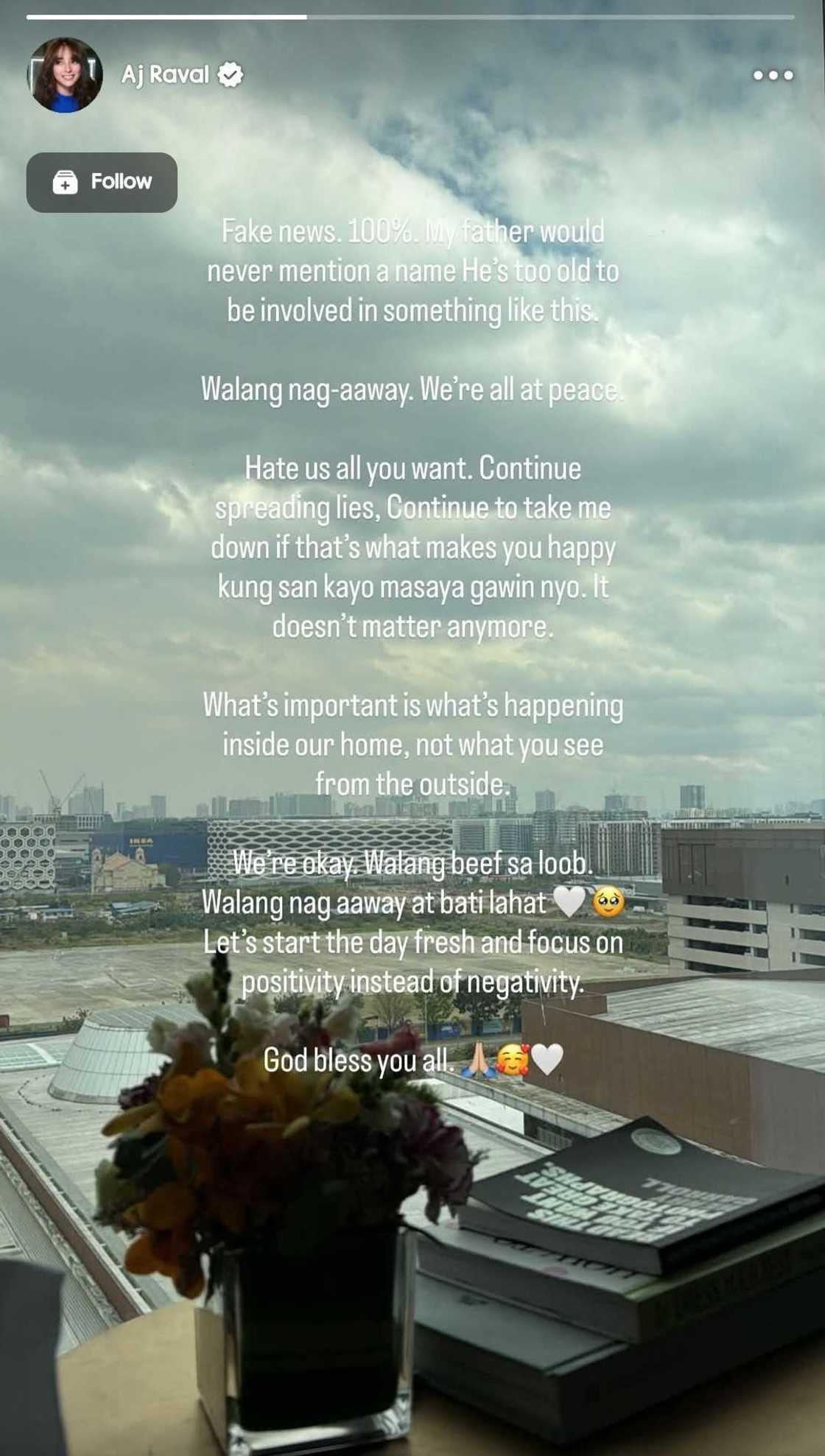 AJ Raval, dinepensahan ang ama at ang kanilang pamilya: "Fake news 100%"