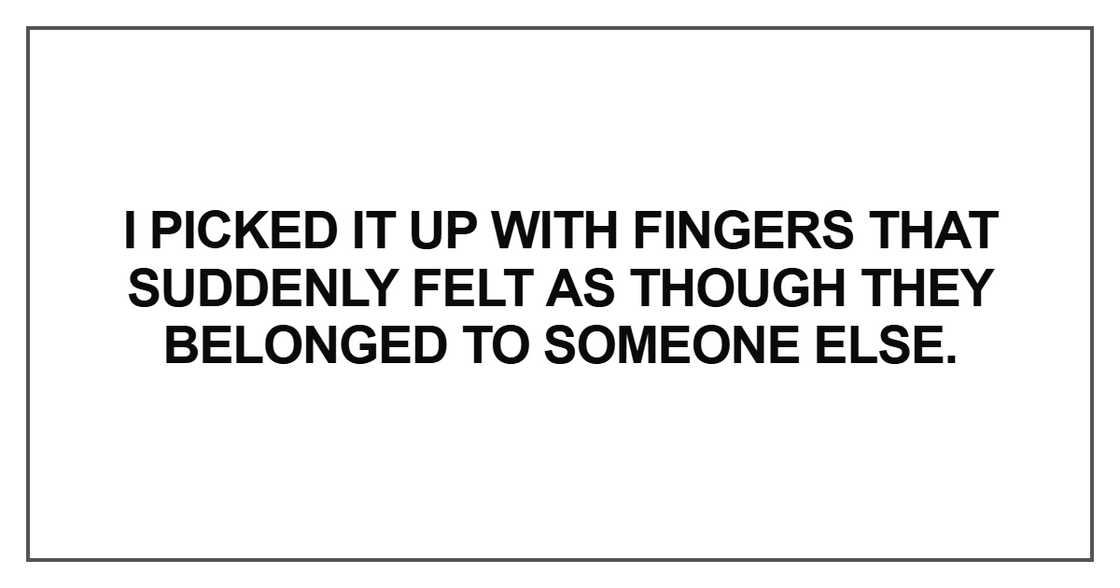 I picked it up with fingers that suddenly felt as though they belonged to someone else
