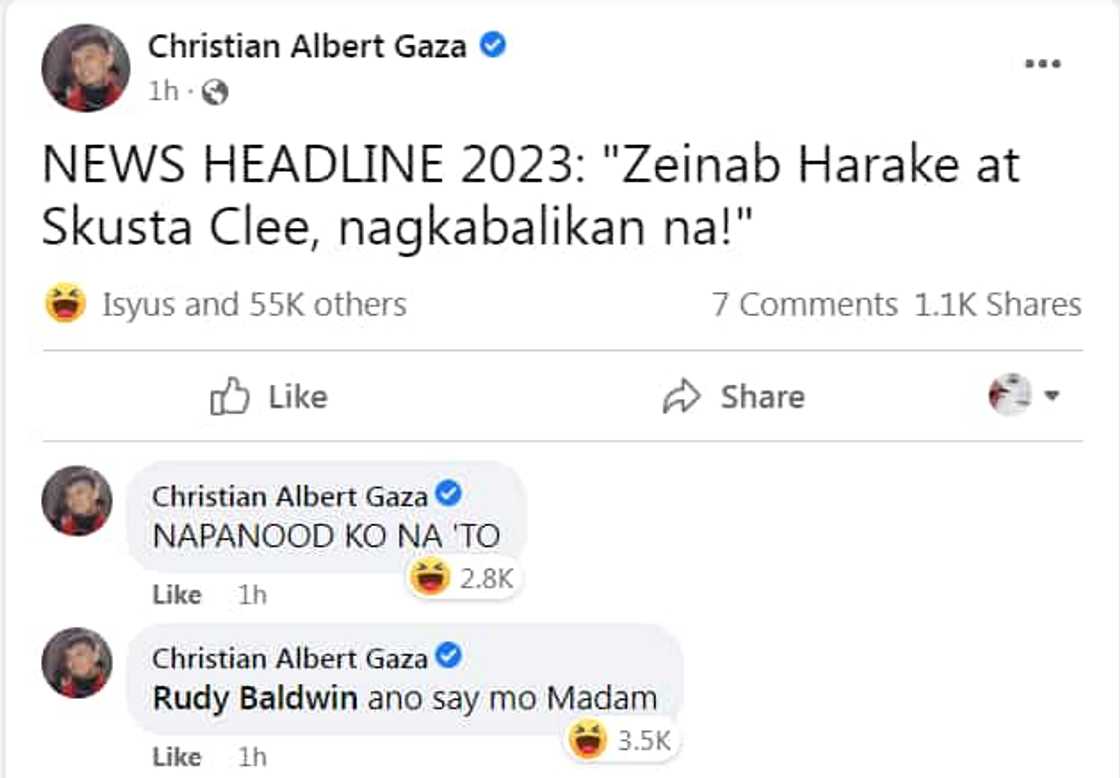Xian Gaza, nag-post ng “news headline 2023” ukol kina Zeinab Harake at Skusta Clee: “nagkabalikan na!" Xian Gaza, nag-post ng “news headline 2023” ukol kina Zeinab Harake at Skusta Clee: “nagkabalikan na!"
