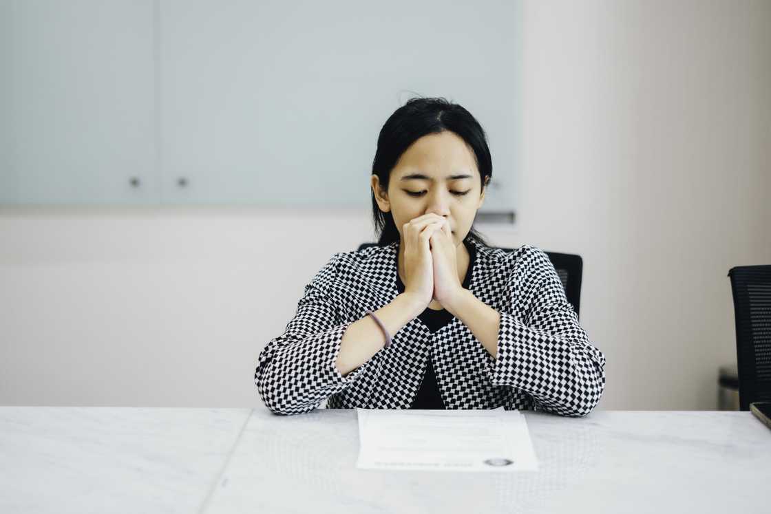 a nervous woman in an interview