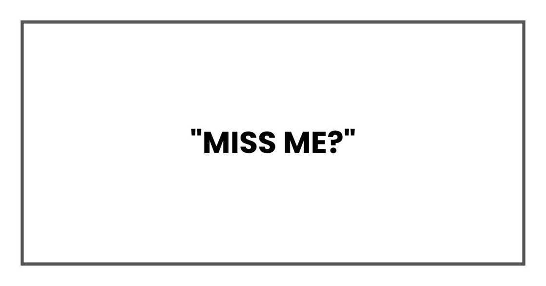 "Miss me?" "Miss me?"