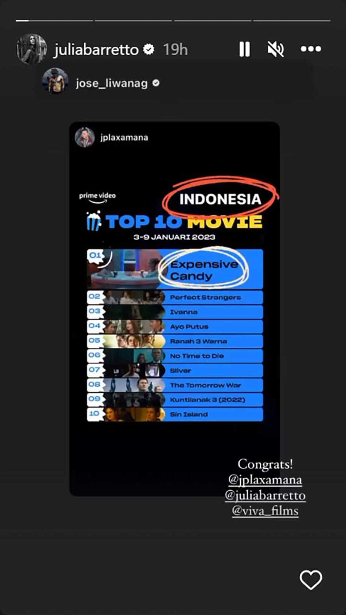 Julia Barretto, proud na shinare sa social media ang pagpatok umano ng “Expensive Candy” sa Indonesia Julia Barretto, proud na shinare sa social media ang pagpatok umano ng “Expensive Candy” sa Indonesia