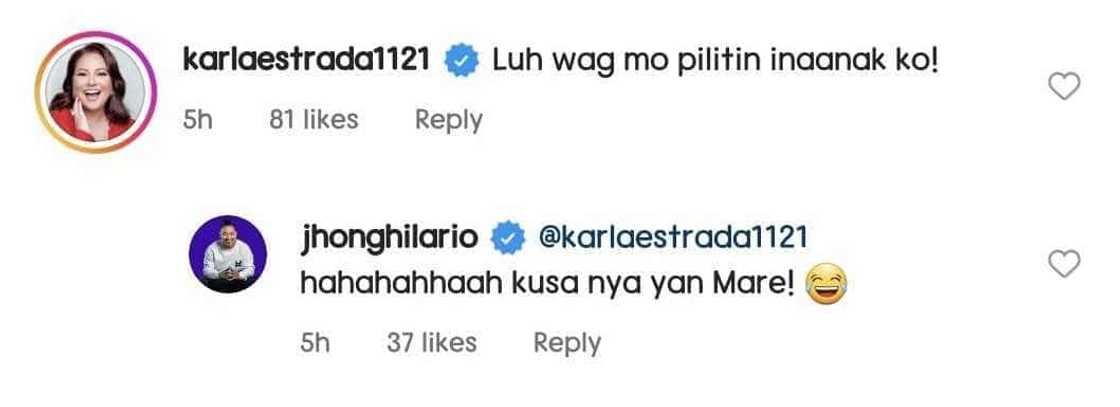 Jhong Hilario posts cute video with Sarina; earns hilarious response from Karla Estrada Jhong Hilario posts cute video with Sarina; earns hilarious response from Karla Estrada
