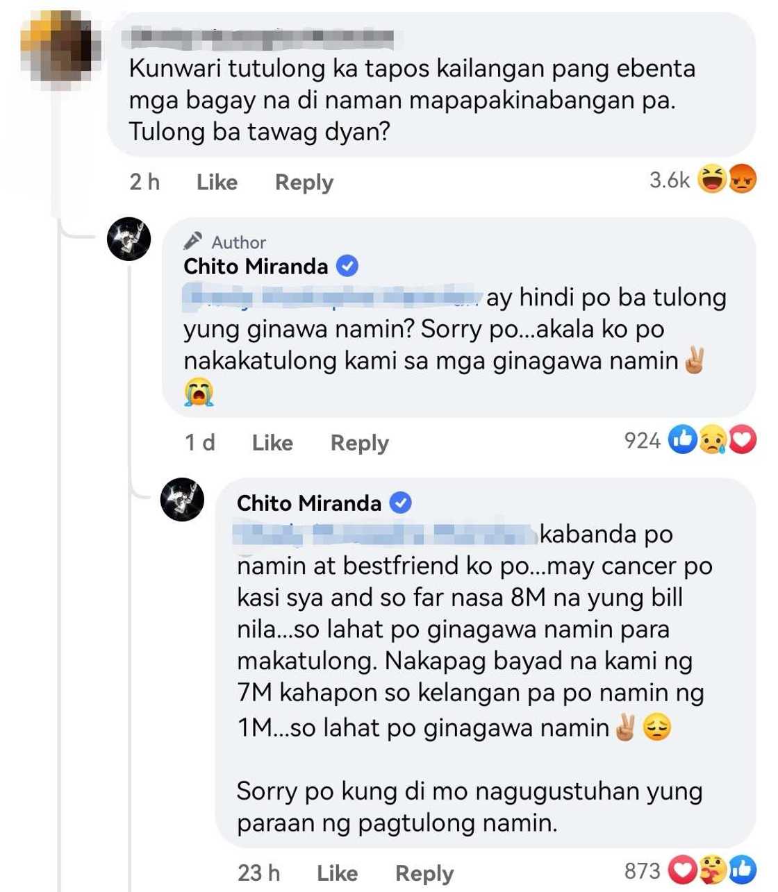 Chito Miranda lectures netizens criticizing fundraising for Gab Chee Kee (Screenshot by Fashion Pulis) Chito Miranda lectures netizens criticizing fundraising for Gab Chee Kee (Screenshot by Fashion Pulis)